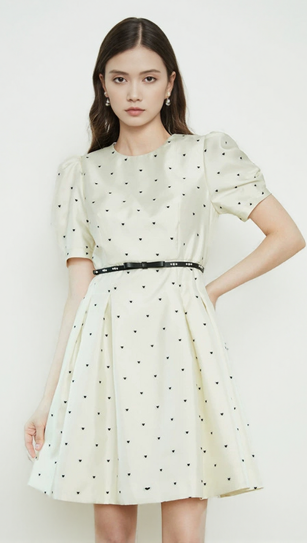 AIIZIE ELSIE POLKA DOT PUFF SLEEVE MINI DRESS IN BEIGE - product image