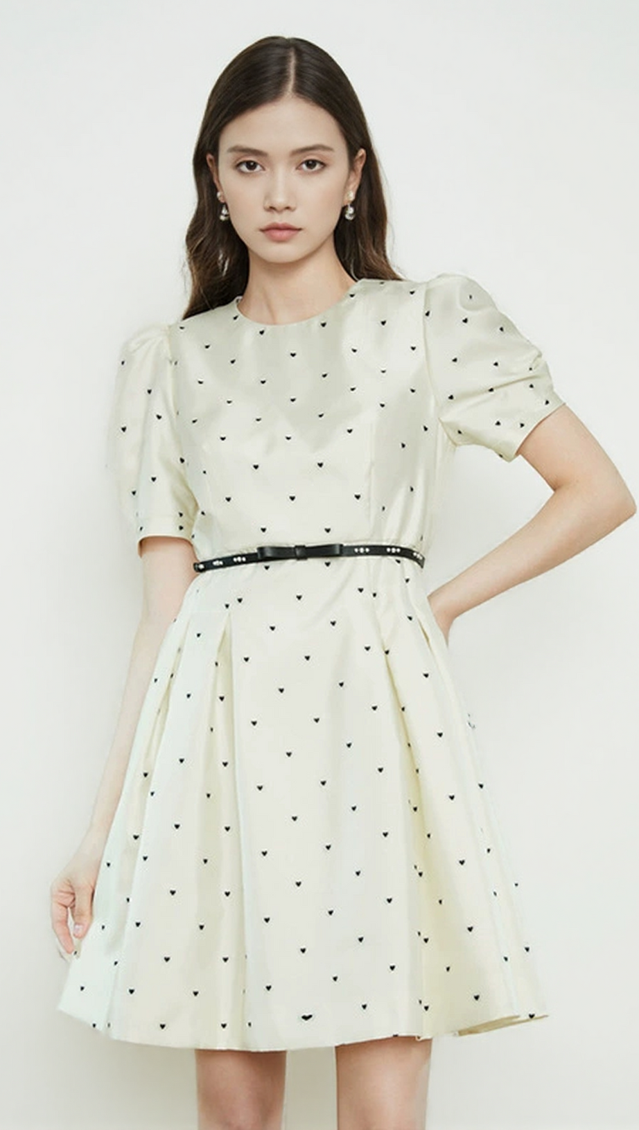 ELSIE POLKA DOT PUFF SLEEVE MINI DRESS IN BEIGE