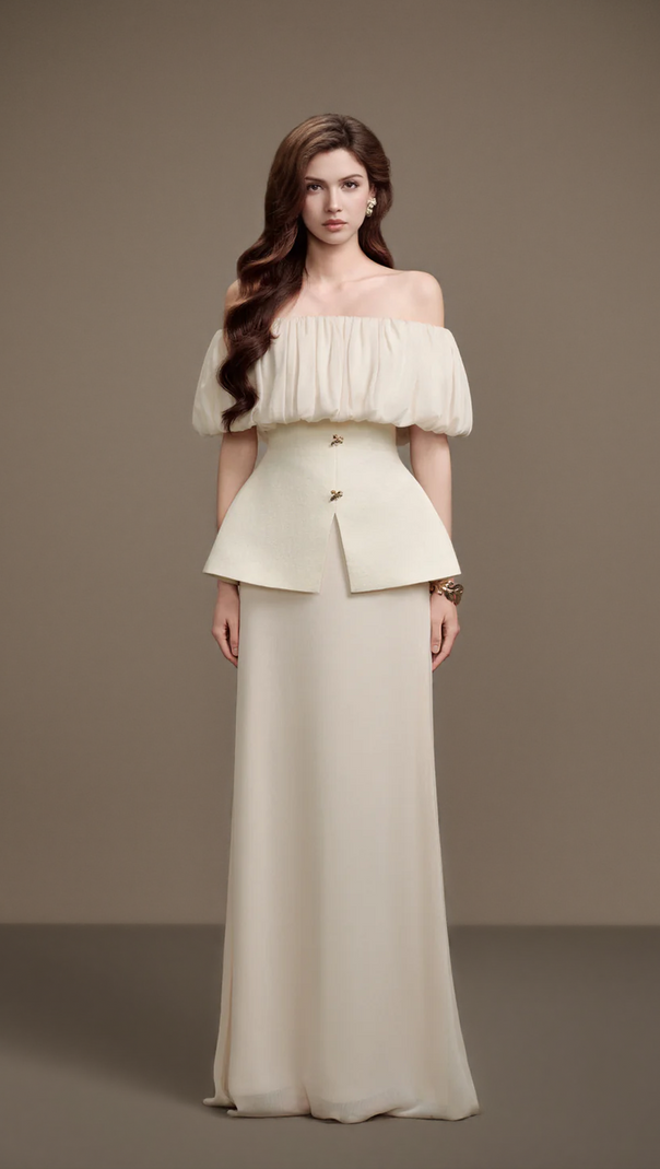 AIIZIE KAREN STRAIGHT PLAIN FOAM SILK STRAPLESS MAXI DRESS IN WHITE - product image