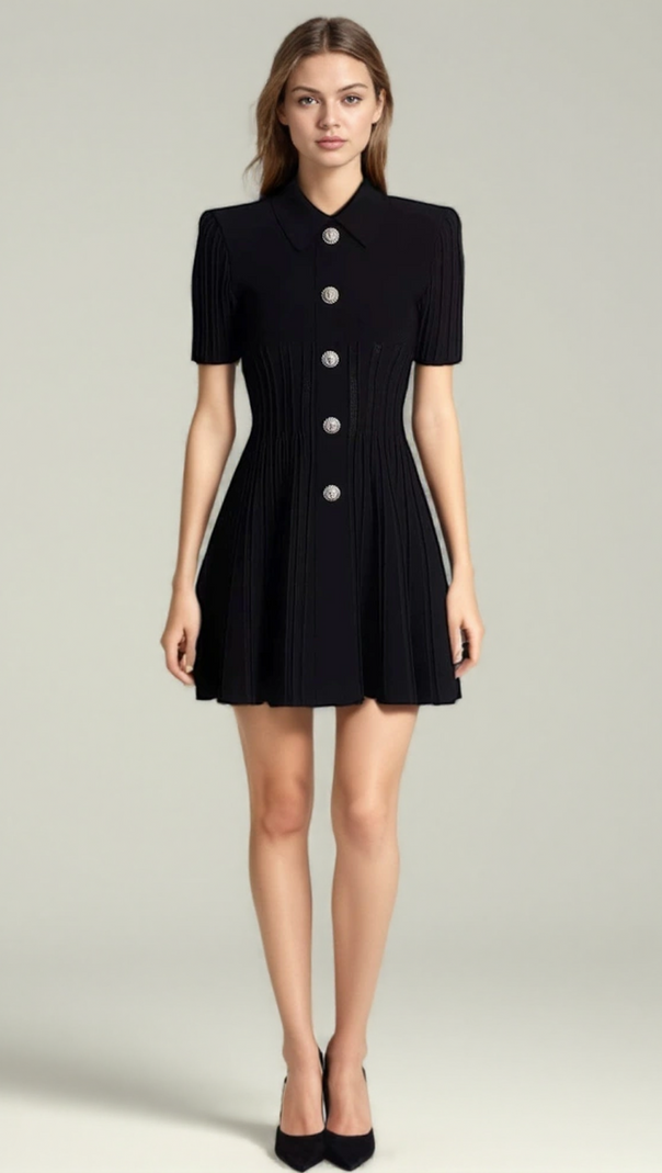AIIZIE KRISTIN BLACK KNITTED MINI DRESS - product image