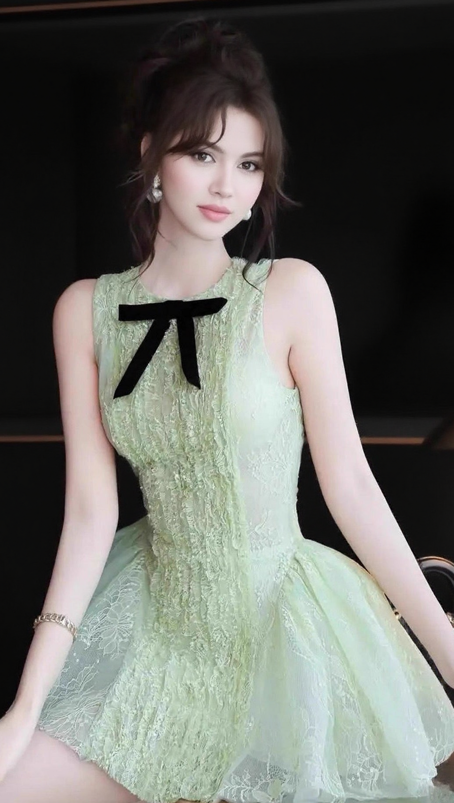 ELEANORE SLEEVELESS EMBROIDERED MINI DRESS IN GREEN