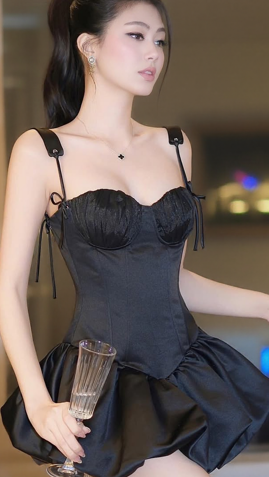 ELVIRA SUSPENDER BALLET MINI DRESS IN BLACK