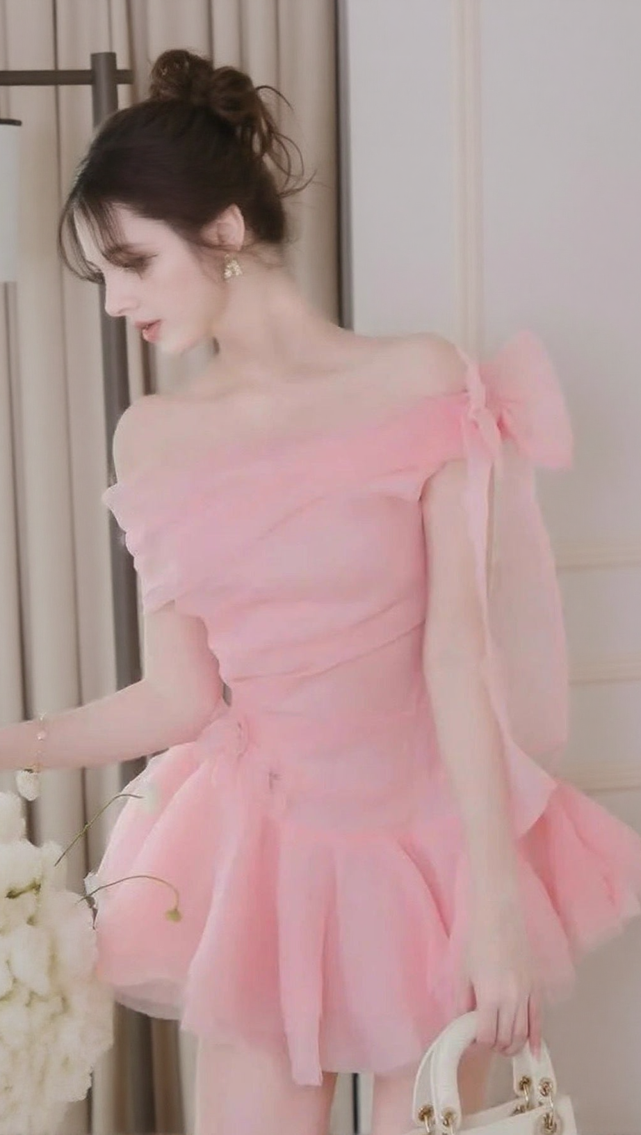 ELLEN OFF-SHOULDER MESH TULLE TUTU MINI DRESS IN PINK