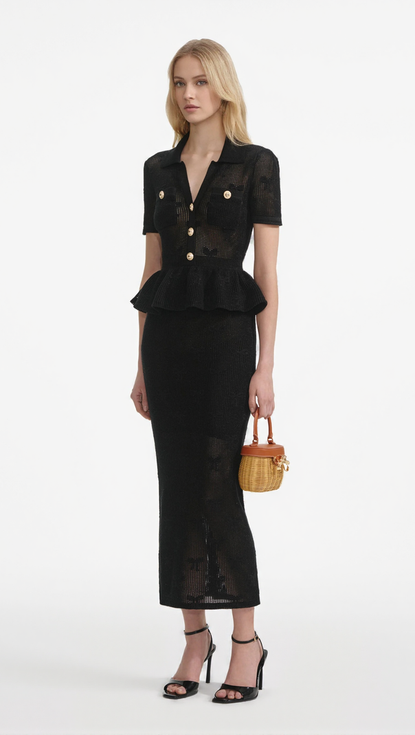 AIIZIE ADELAIDE BLACK BOW CROCHET MIDI DRESS - product image