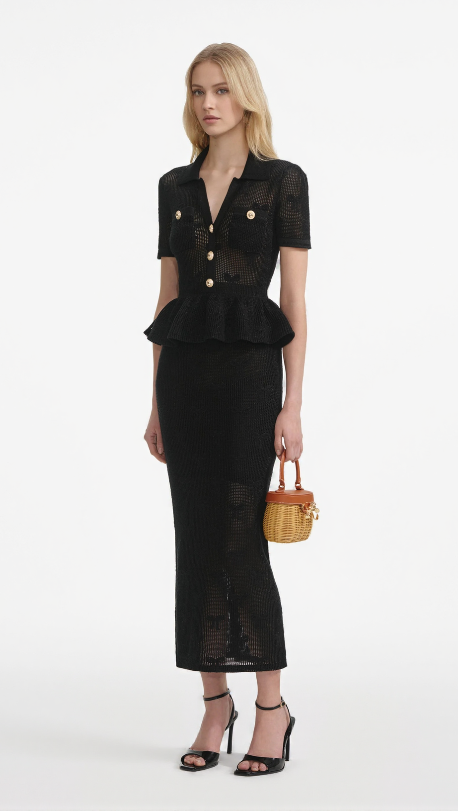 ADELAIDE BLACK BOW CROCHET MIDI DRESS