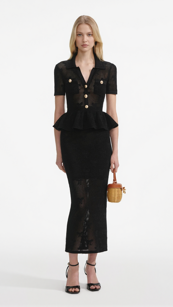 AIIZIE ADELAIDE BLACK BOW CROCHET MIDI DRESS - product image