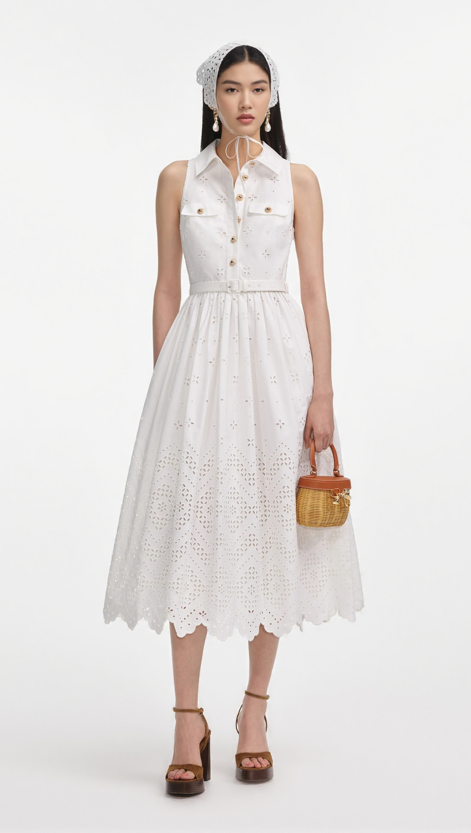 ELSIE WHITE COTTON BRODERIE COLLARED MIDI DRESS – AIIZIE ELSIE WHITE COTTON BRODERIE COLLARED MIDI DRESS – AIIZIE
