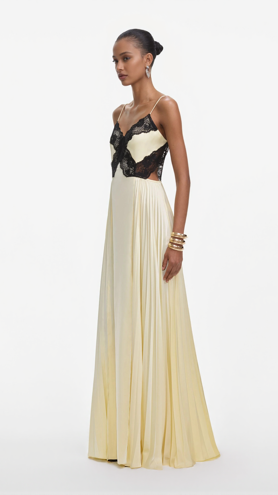 JOSEPHINE YELLOW SATIN LACE MAXI DRESS