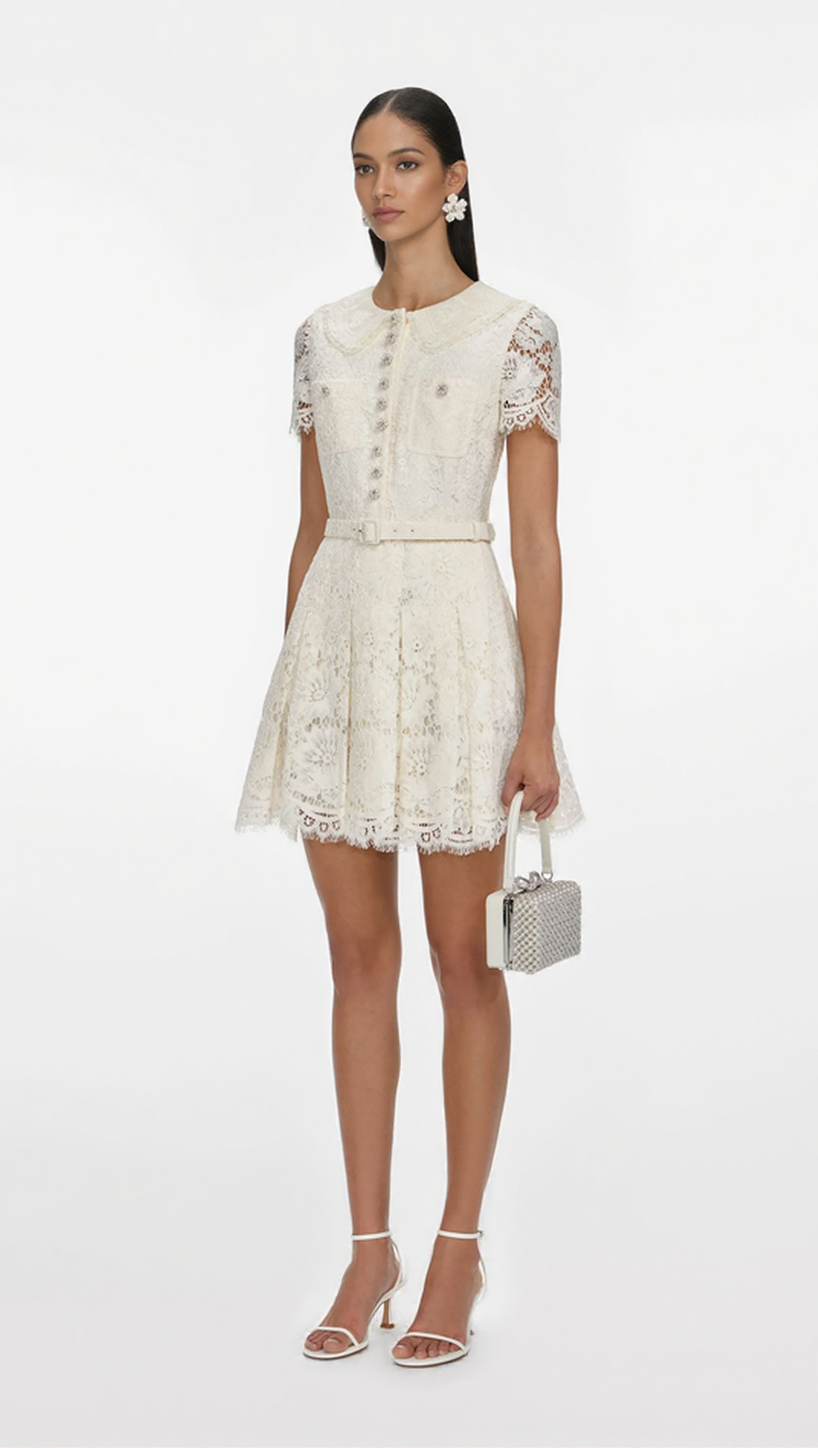 QUINTINA CREAM FLORAL LACE MINI DRESS