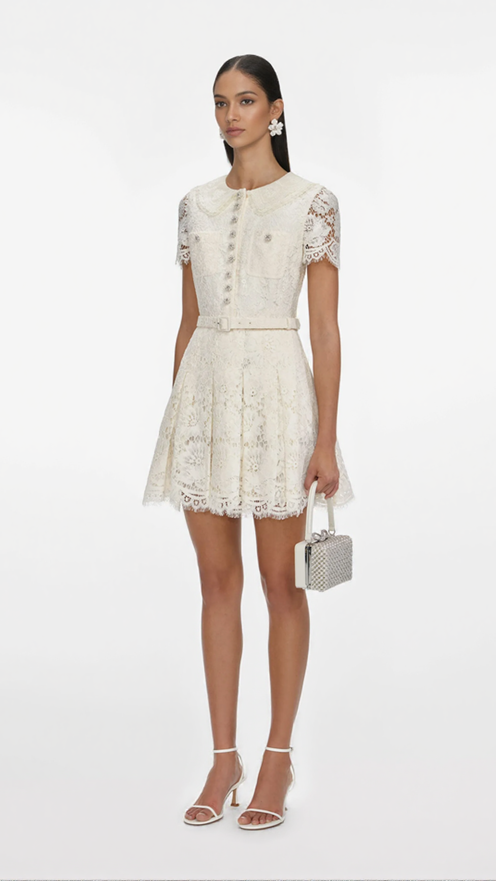 QUINTINA CREAM FLORAL LACE MINI DRESS