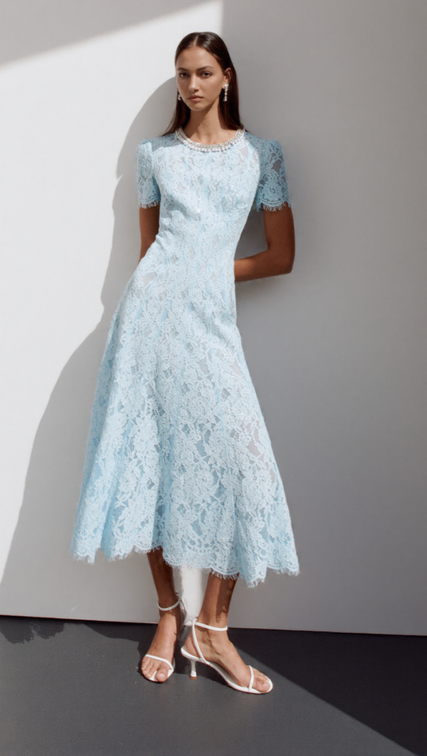 AIIZIE VALERIE BLUE LACE EMBELLISHED MIDI DRESS - product image