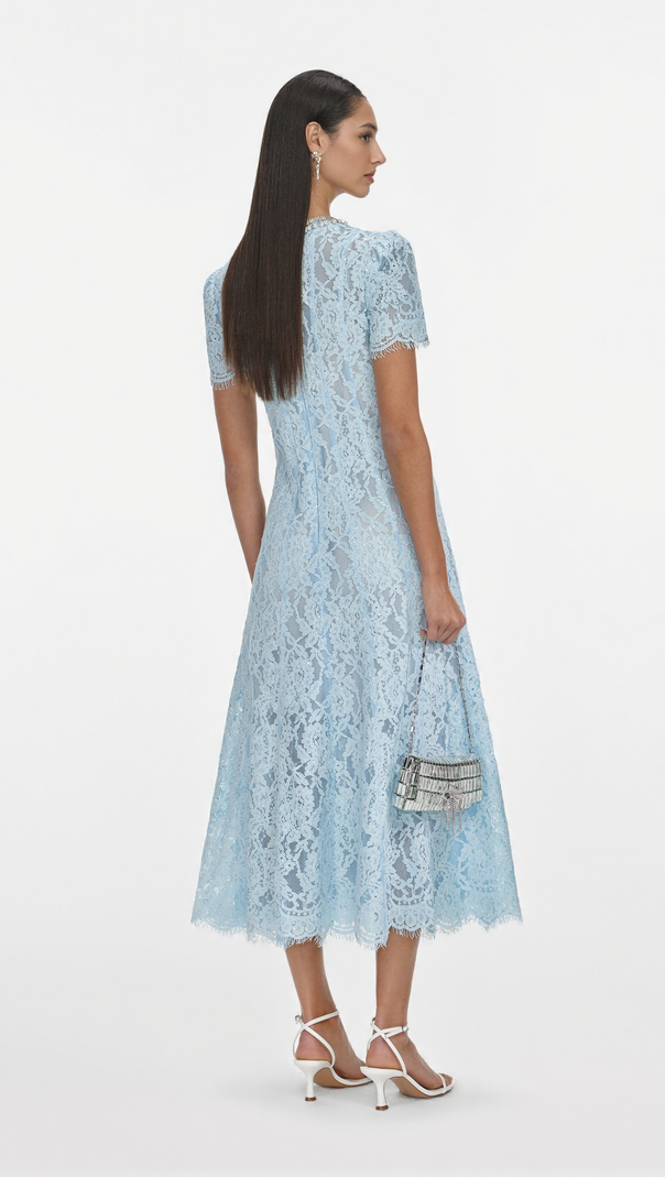 AIIZIE VALERIE BLUE LACE EMBELLISHED MIDI DRESS - product image