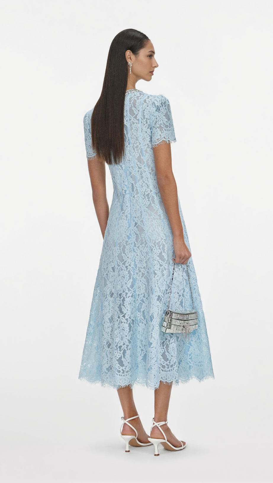 VALERIE BLUE LACE EMBELLISHED MIDI DRESS