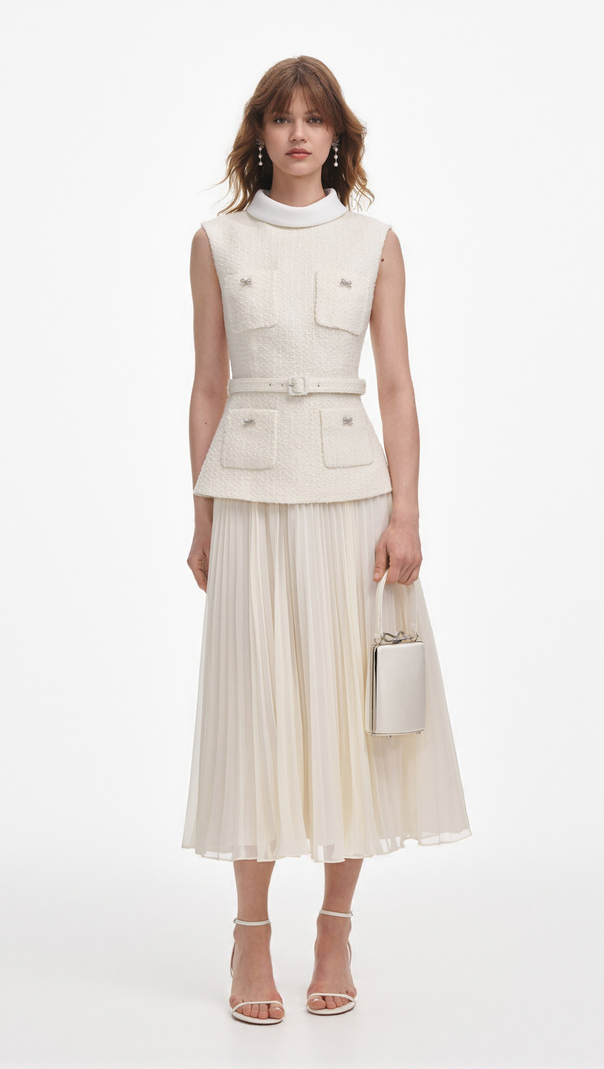 AIIZIE ZOE CREAM BOUCLE SLEEVELESS MIDI DRESS - product image