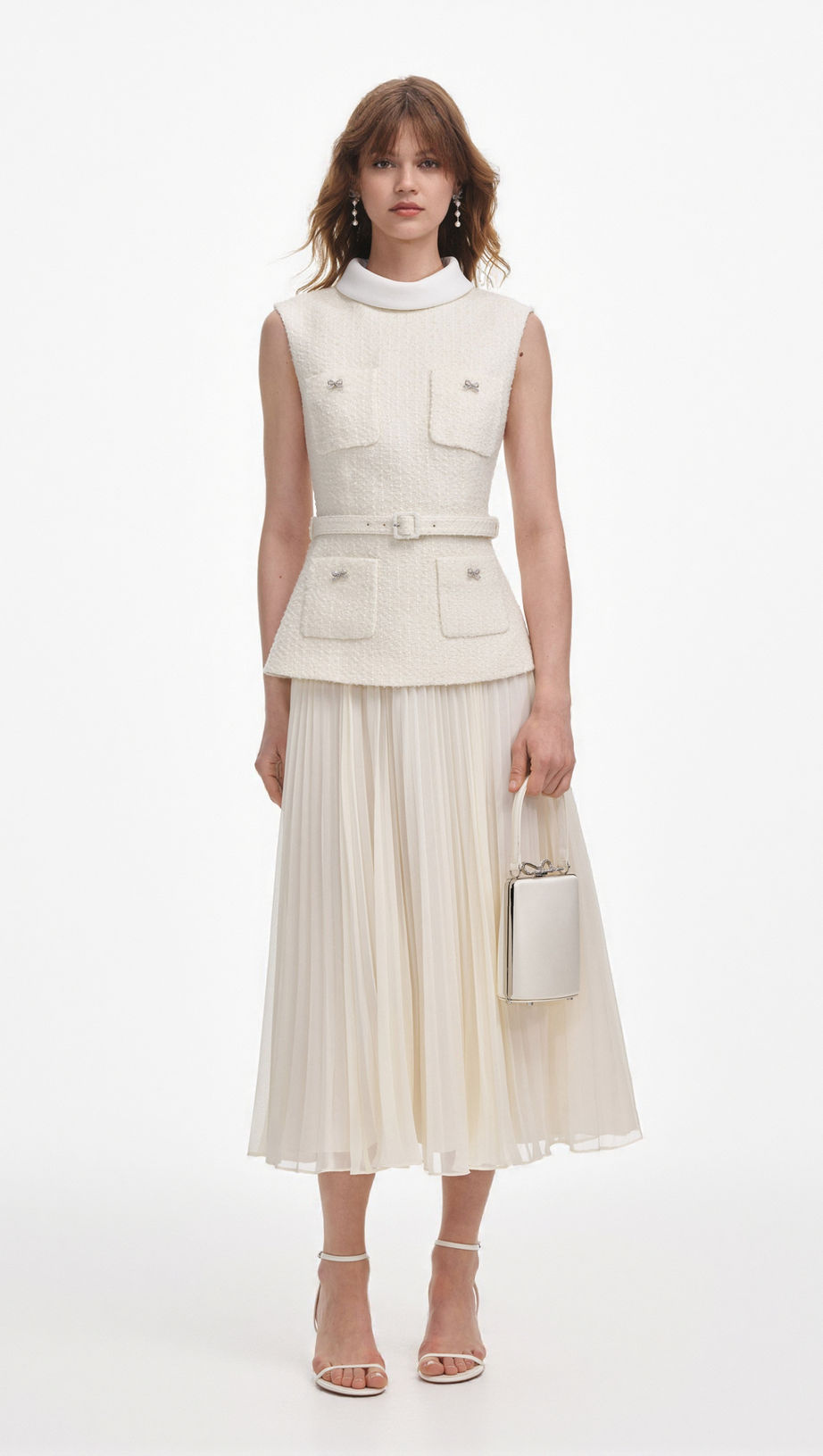 ZOE CREAM BOUCLE SLEEVELESS MIDI DRESS
