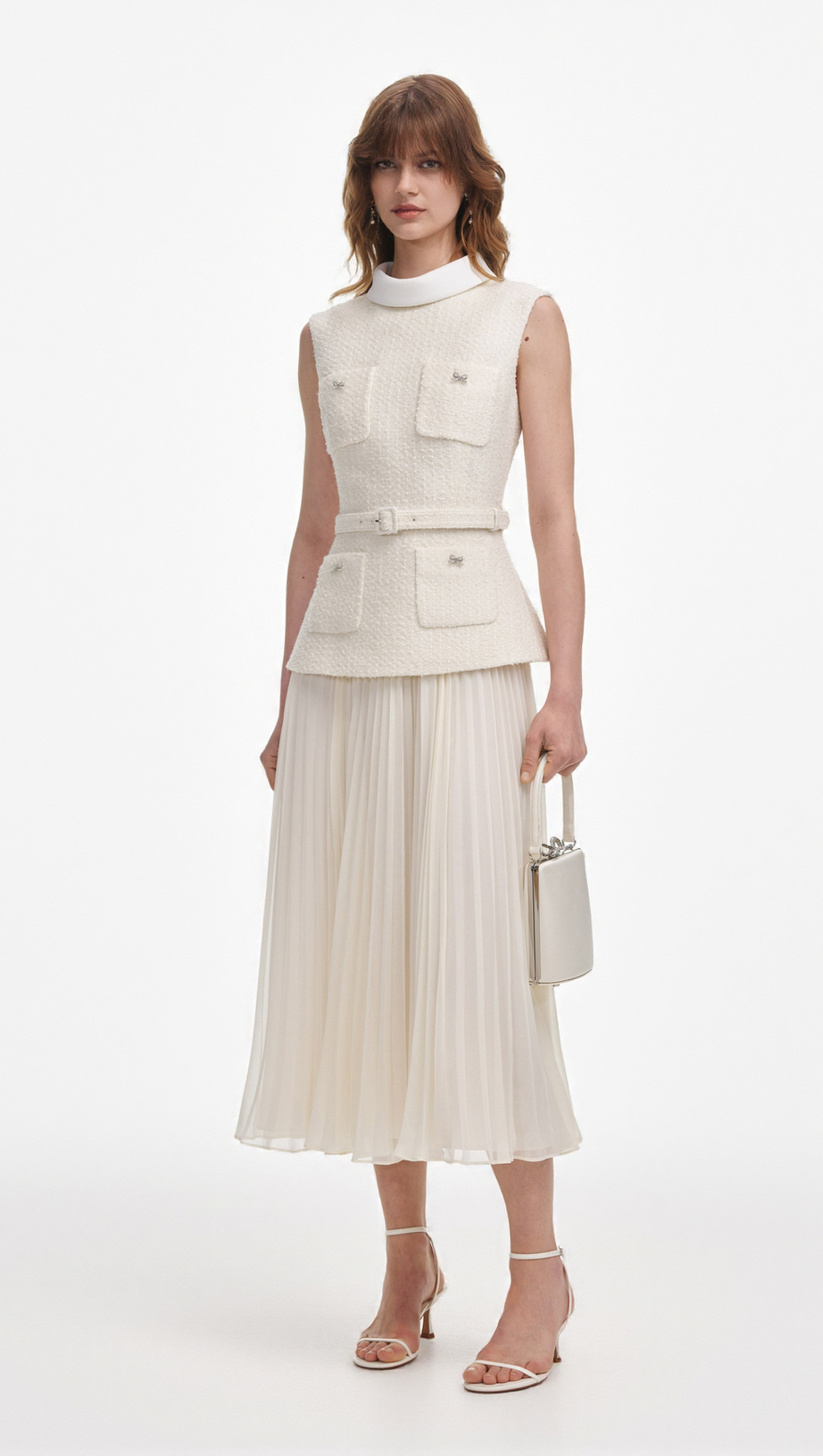 ZOE CREAM BOUCLE SLEEVELESS MIDI DRESS