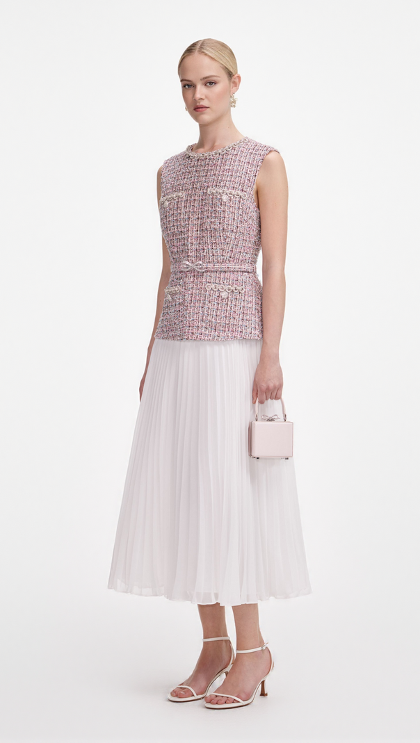 AIIZIE ADITI PINK BOUCLE CHIFFON MIDI DRESS - product image