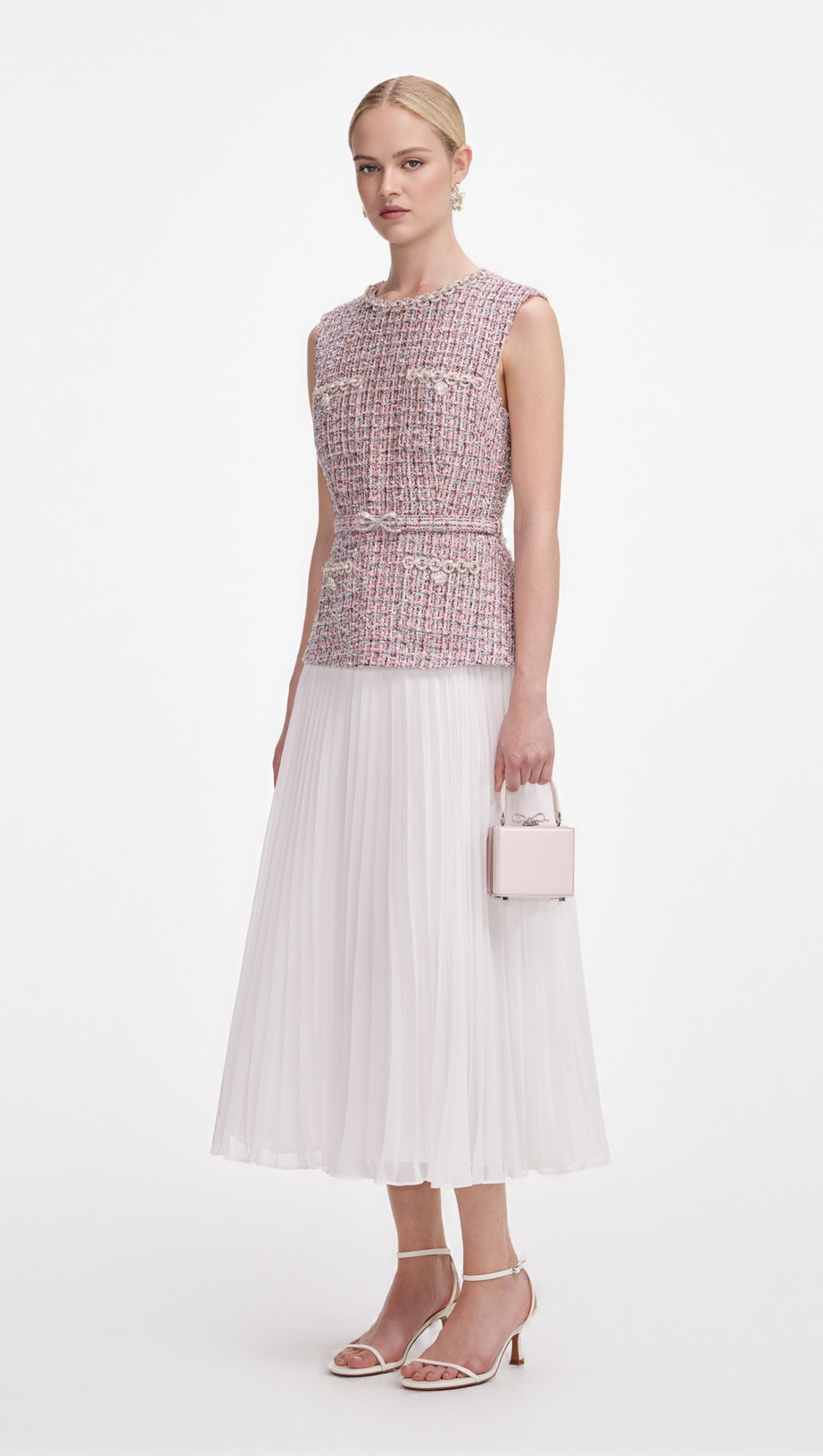 ADITI PINK BOUCLE CHIFFON MIDI DRESS