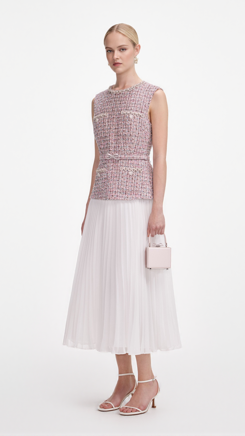 ADITI PINK BOUCLE CHIFFON MIDI DRESS