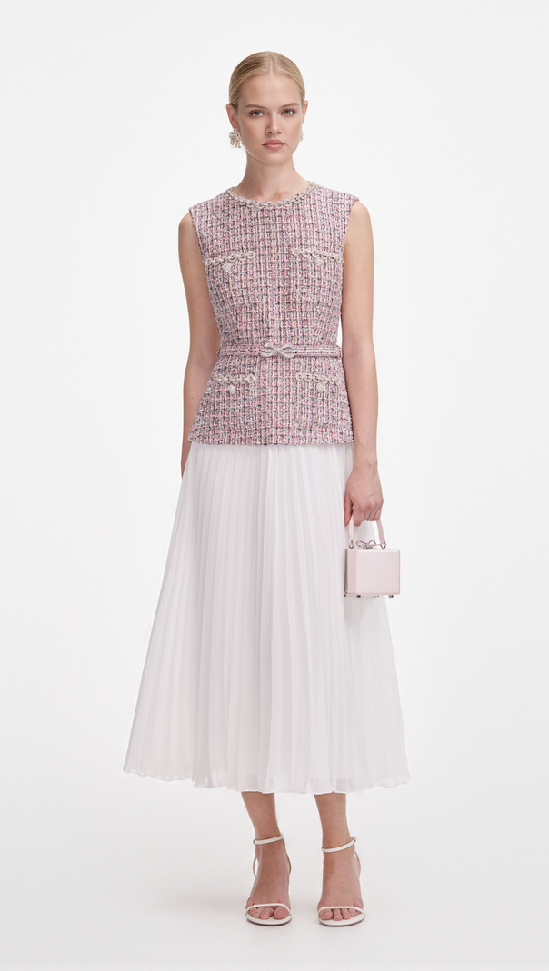 AIIZIE ADITI PINK BOUCLE CHIFFON MIDI DRESS - product image