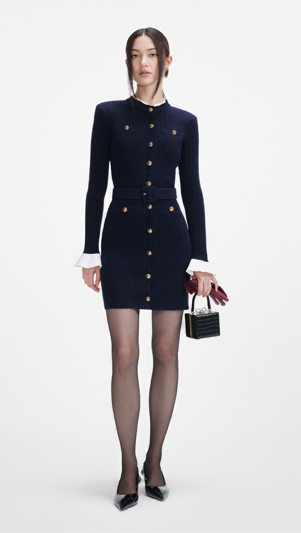 AIIZIE CARLIN NAVY VISCOSE KNIT MINI DRESS - product image
