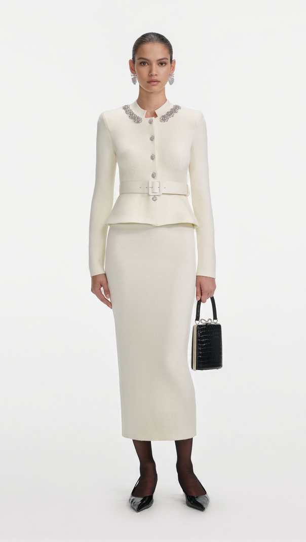 AIIZIE HARRIET CREAM WOOL PEPLUM KNIT MIDI DRESS - product image
