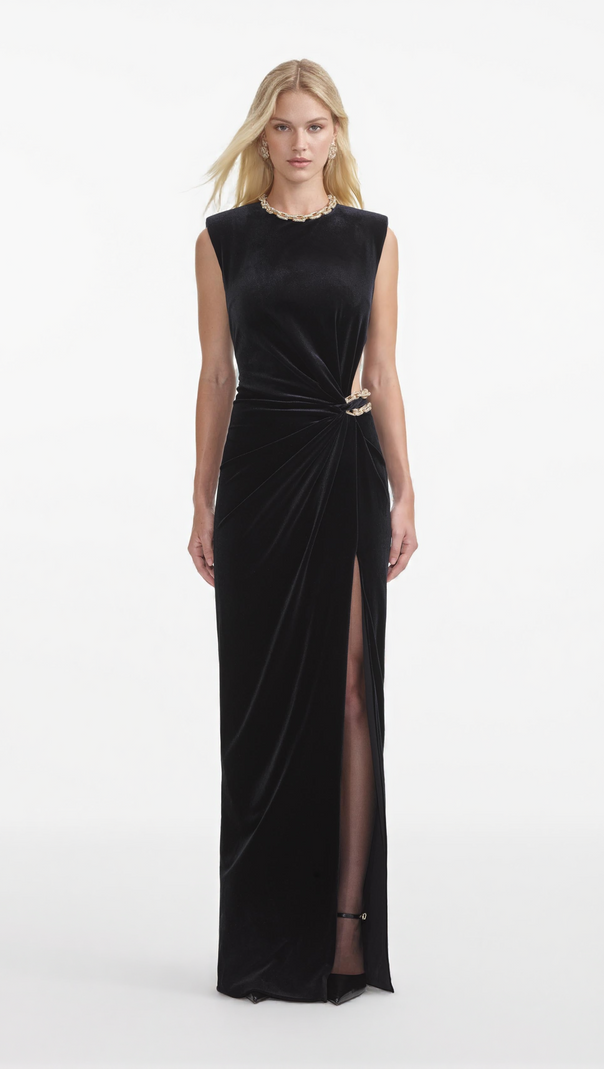 AIIZIE JOA BLACK VELVET EMBELLISHED MAXI DRESS - product image
