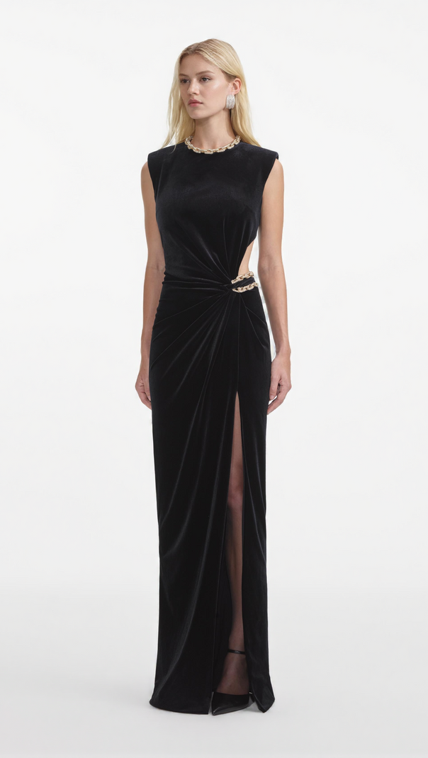 AIIZIE JOA BLACK VELVET EMBELLISHED MAXI DRESS - product image