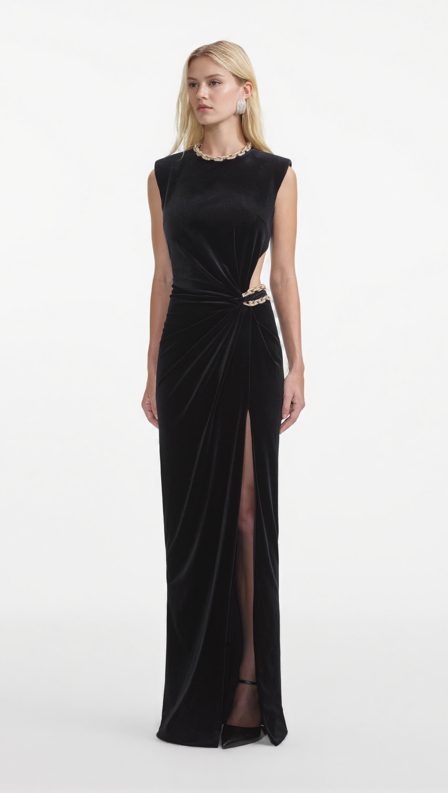 JOA BLACK VELVET EMBELLISHED MAXI DRESS