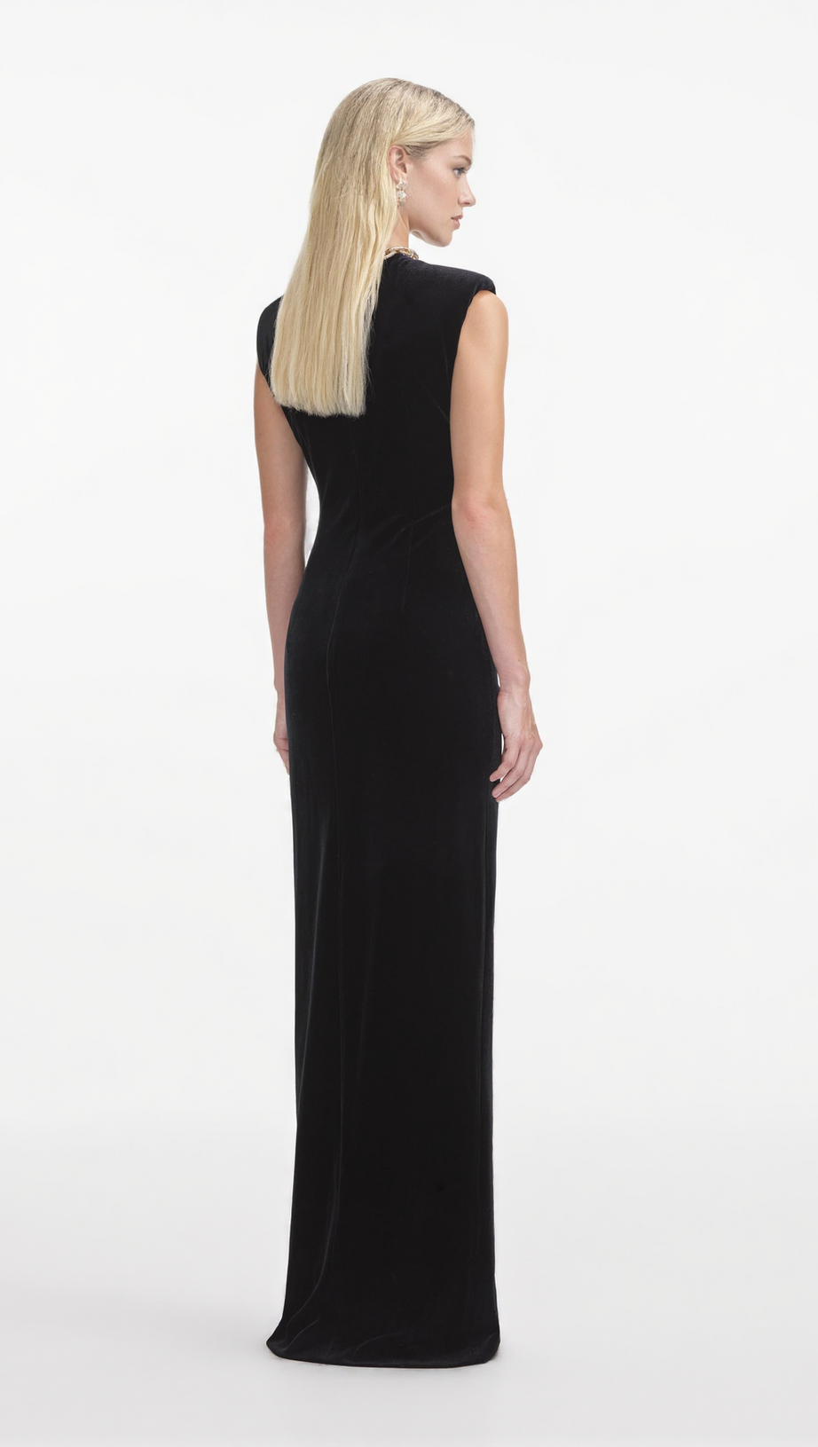 JOA BLACK VELVET EMBELLISHED MAXI DRESS
