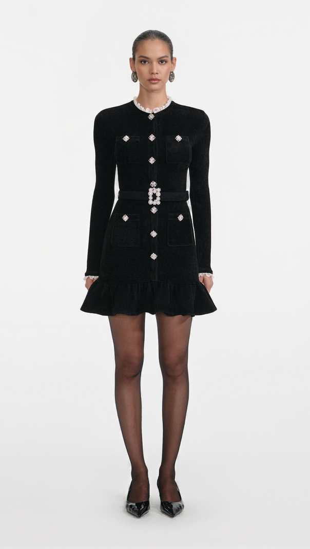 AIIZIE INGRID BLACK CHENILLE KNIT MINI DRESS - product image