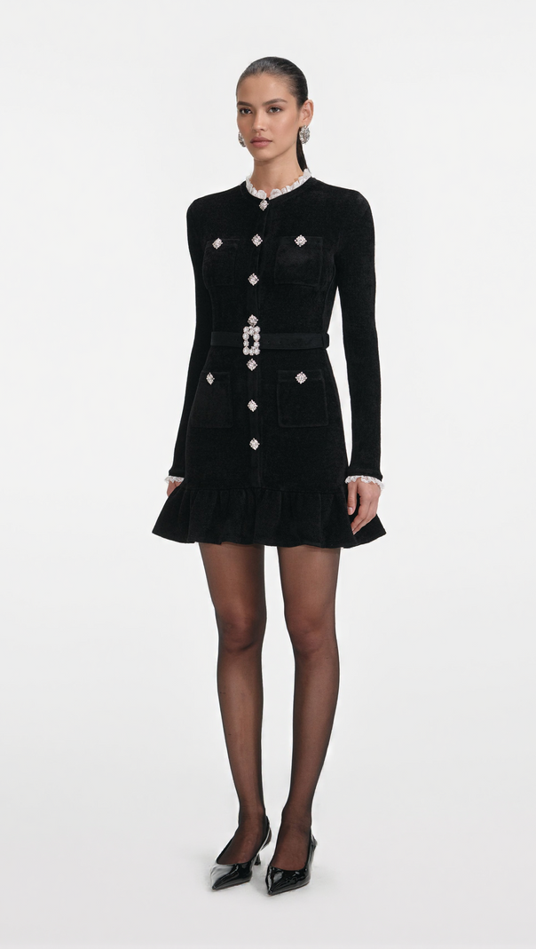 AIIZIE INGRID BLACK CHENILLE KNIT MINI DRESS - product image