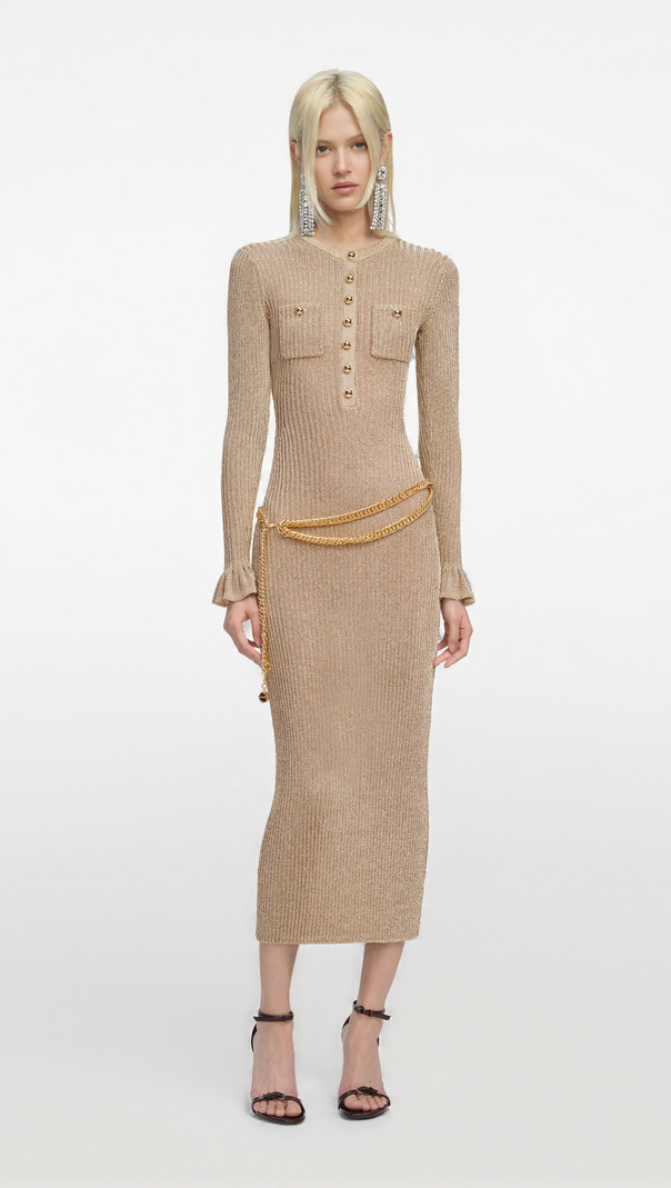 AIIZIE LAUREN GOLD LUREX RIBBED KNIT MIDI DRESS - product image