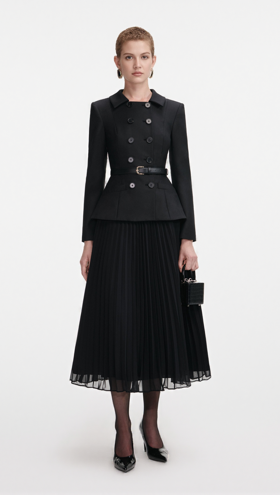 ROSALIND BLACK WOOL CREPE MIDI DRESS