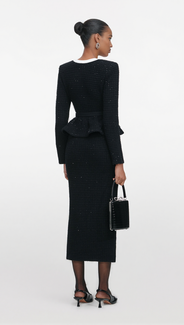 AIIZIE VICKY BLACK FLORAL TEXTURED KNIT MIDI DRESS - product image