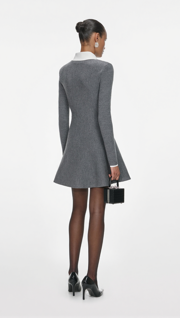 AIIZIE WINNI GREY CROCHET FLOWER COLLARED KNIT MINI DRESS - product image