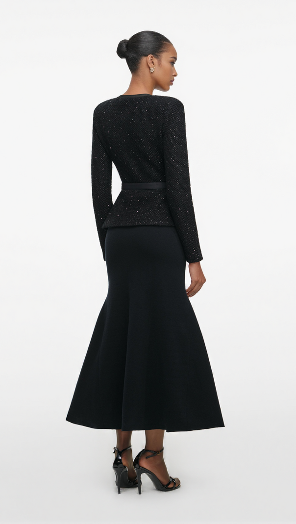 AIIZIE MOLLY BLACK SEQUIN KNIT TAILORED MIDI DRESS - product image