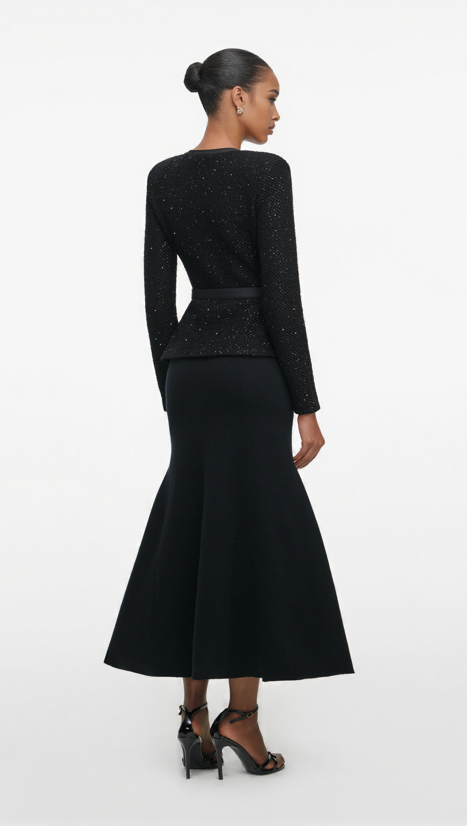MOLLY BLACK SEQUIN KNIT TAILORED MIDI DRESS