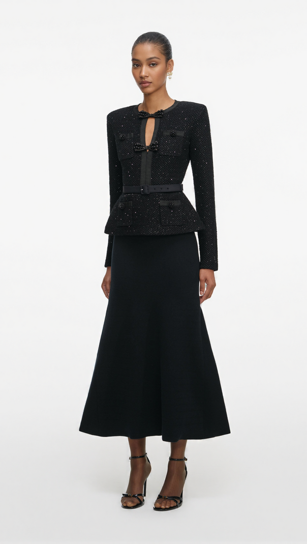 AIIZIE MOLLY BLACK SEQUIN KNIT TAILORED MIDI DRESS - product image