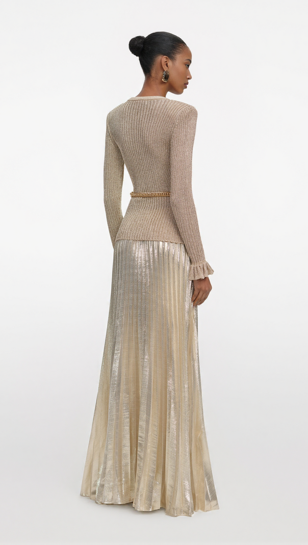 AIIZIE ELLEN GOLD LUREX RIBBED KNIT MAXI DRESS - product image