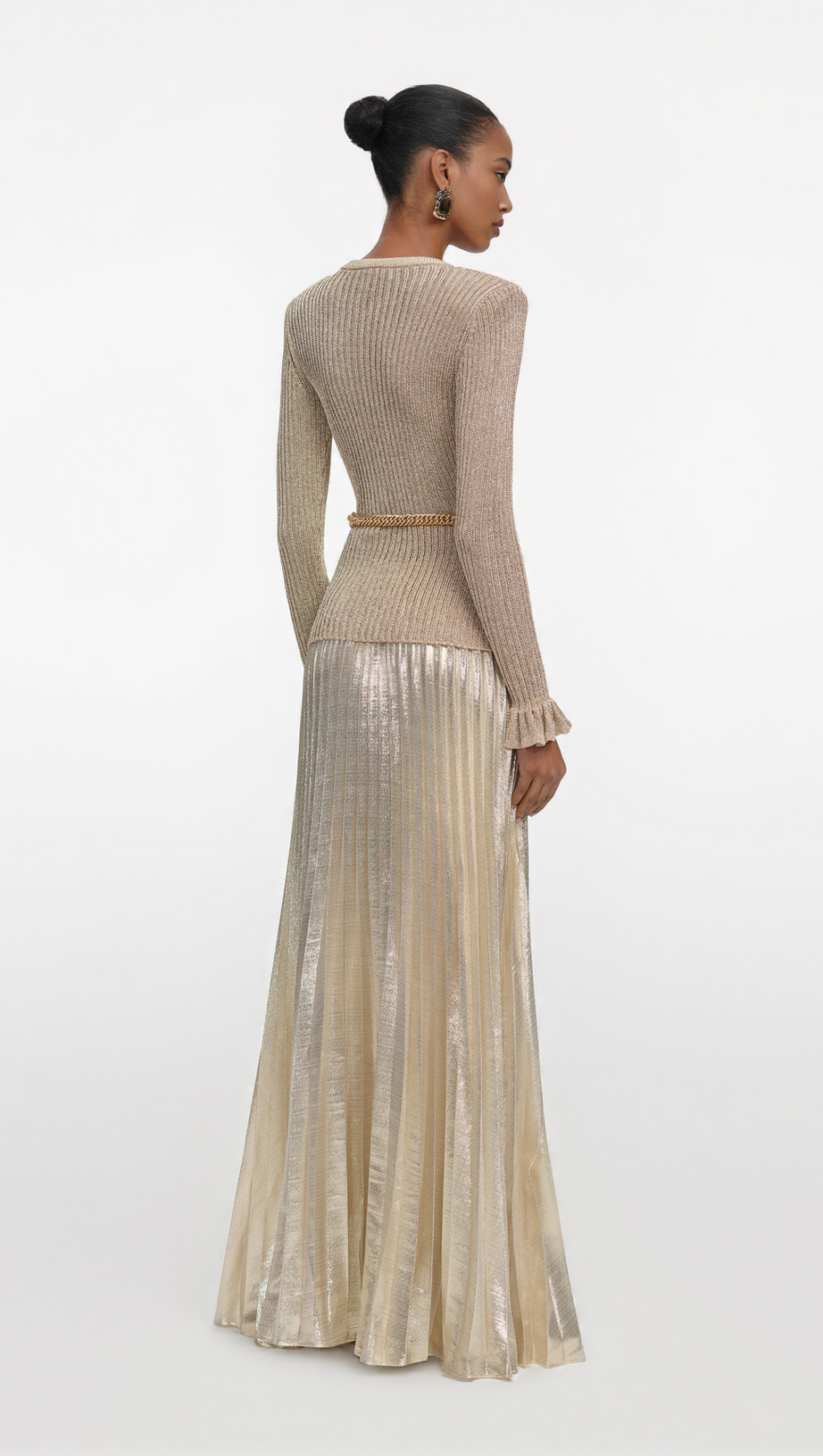 ELLEN GOLD LUREX RIBBED KNIT MAXI DRESS
