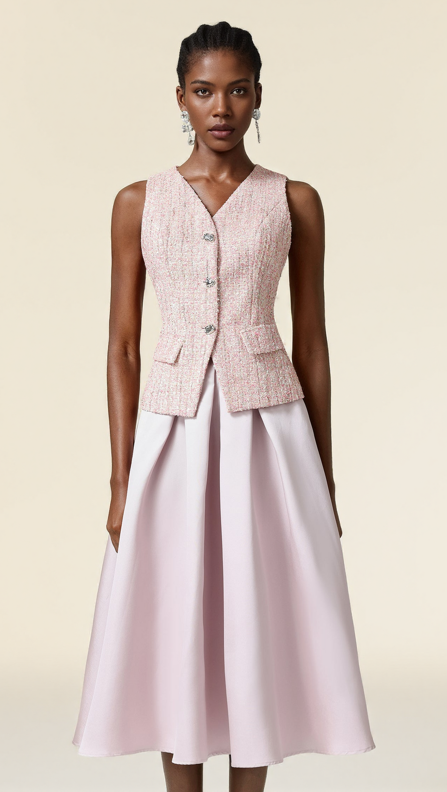 ELLA PINK V-NECK SLEEVELESS TOP & SKIRT TWO-PIECE SET