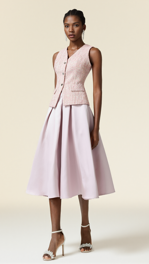 AIIZIE ELLA PINK V-NECK SLEEVELESS TOP & SKIRT TWO-PIECE SET - product image