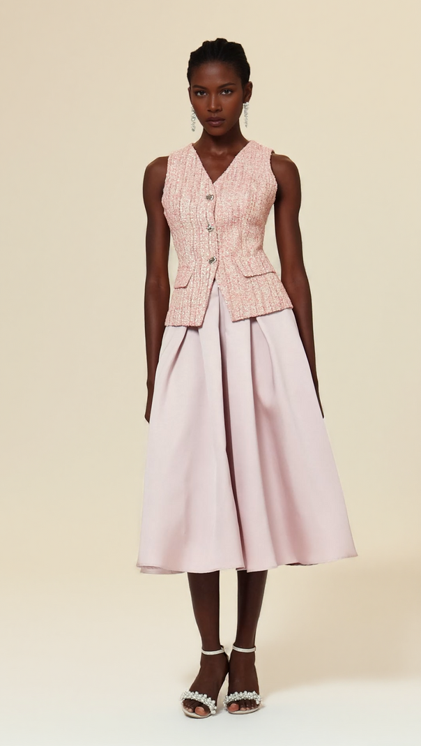 AIIZIE ELLA PINK V-NECK SLEEVELESS TOP & SKIRT TWO-PIECE SET - product image