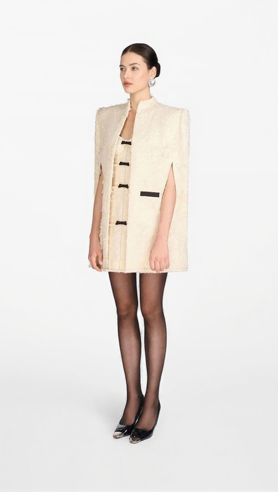 SANTOS BOW JACQUARD MINI DRESS - BEIGE