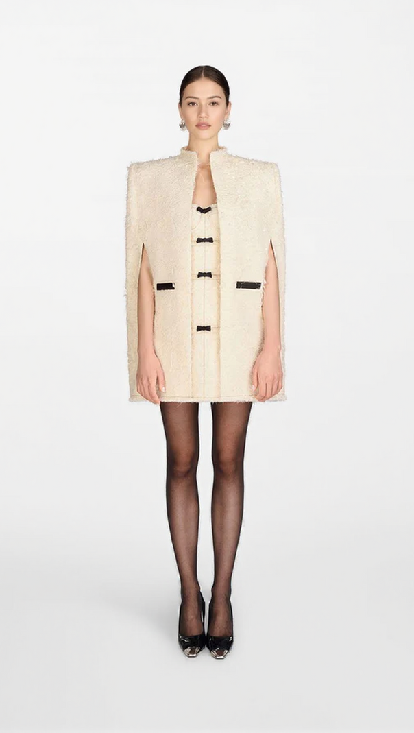 AIIZIE SANTOS BOW JACQUARD MINI DRESS - BEIGE - product image