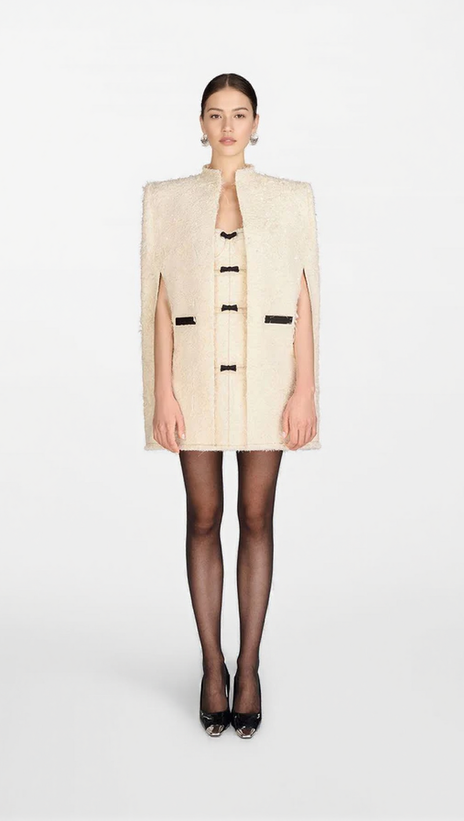 SANTOS BOW JACQUARD MINI DRESS - BEIGE