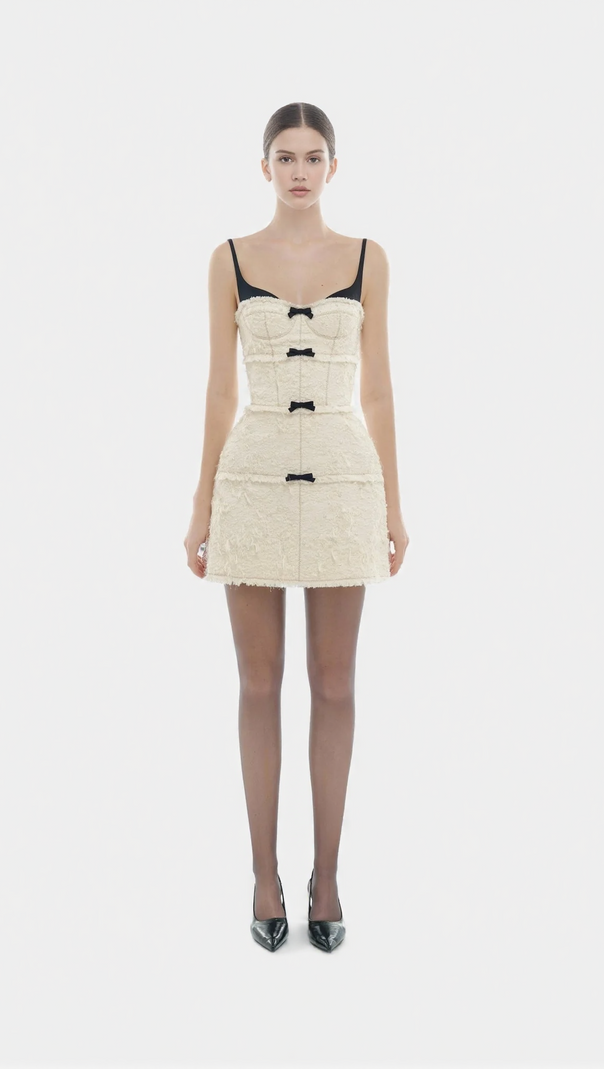 AIIZIE SANTOS BOW JACQUARD MINI DRESS - BEIGE - product image