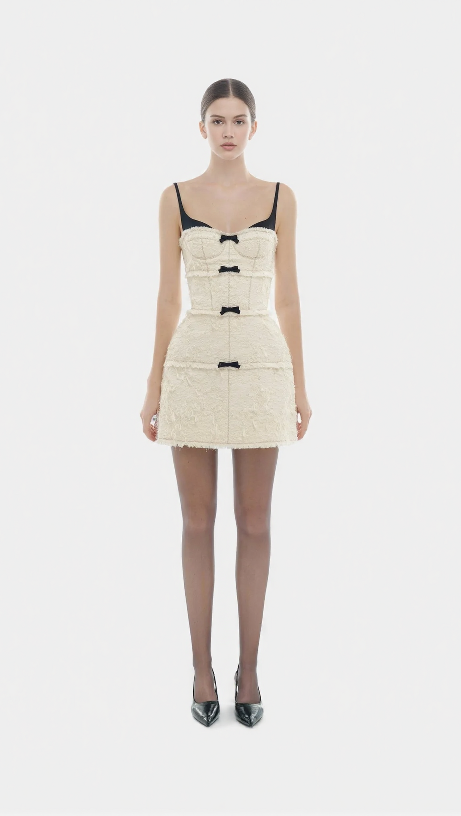 SANTOS BOW JACQUARD MINI DRESS - BEIGE