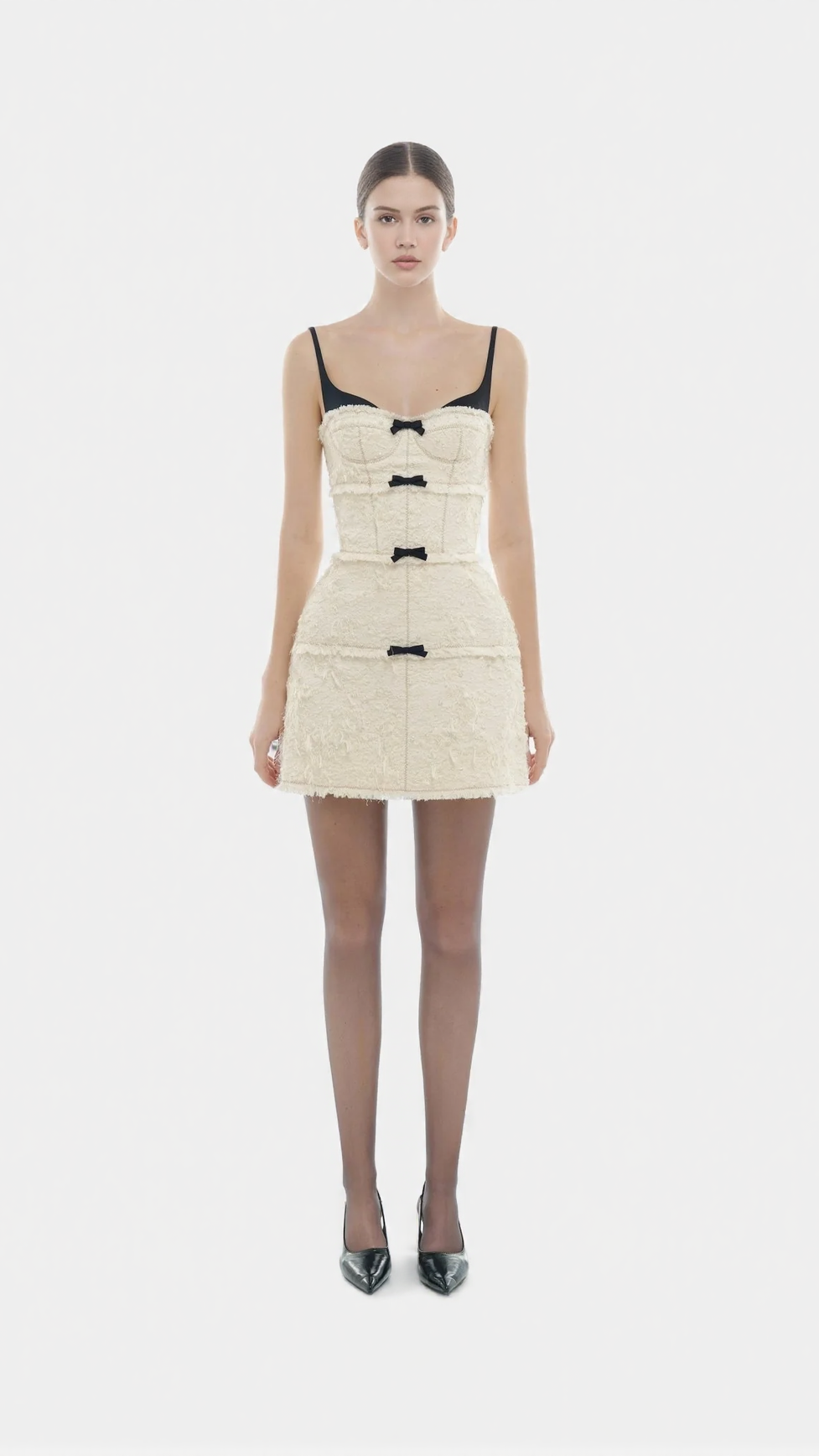 SANTOS BOW JACQUARD MINI DRESS - BEIGE